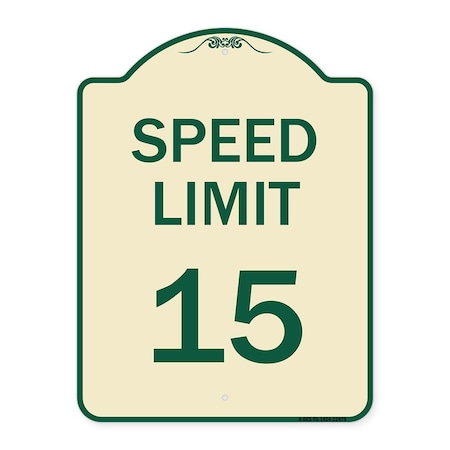 Signmission Designer Series Speed Limit 15 Mph, Tan & Green Heavy-Gauge Aluminum Sign, 24" x 18", TG-1824-22879 A-DES-TG-1824-22879